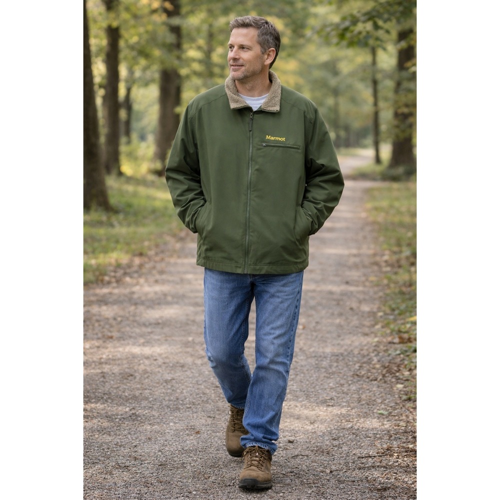 Marmot Green Full Zip Jacket Fleece Lined Collar Outdoor Men's XL